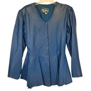 Kezia fashion blue peplum leather women's jacket size 6